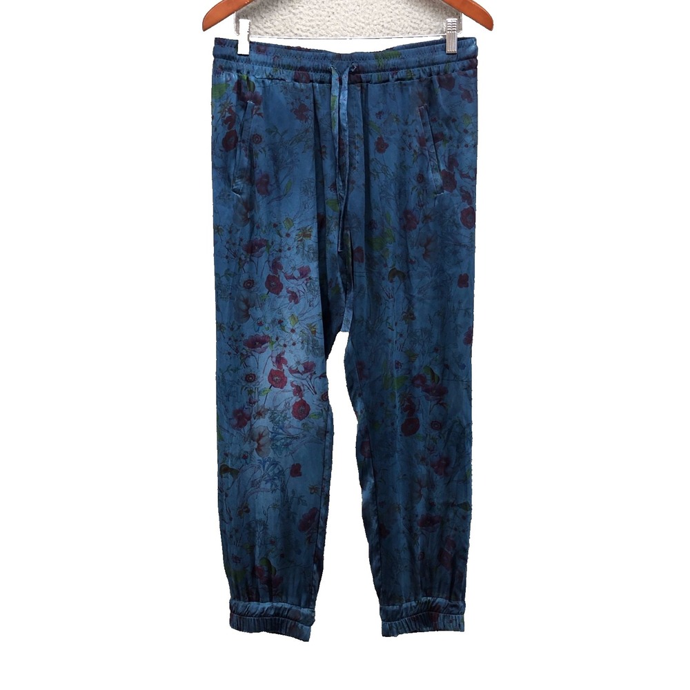 Avant Toi Silk Jogger‎ Pants Womens Medium Blue Floral Comfort Elastic Waist